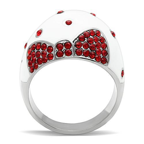 TK260 High Polished Stainless Steel Ring featuring a vibrant Top Grade Ruby crystal, showcasing its elegant design and polished finish.