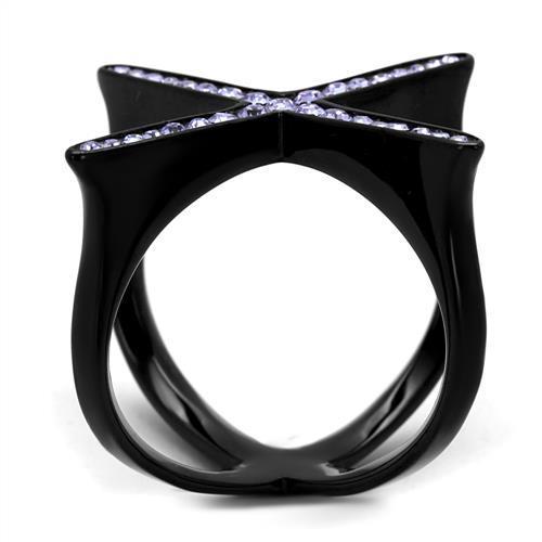 TK2603 IP Black Stainless Steel Ring featuring a top-grade amethyst crystal, showcasing a sleek design with a modern finish.