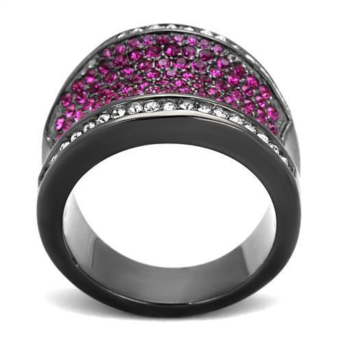 TK2606 IP Light Black Stainless Steel Ring featuring a top-grade amethyst crystal, showcasing a modern and elegant design.