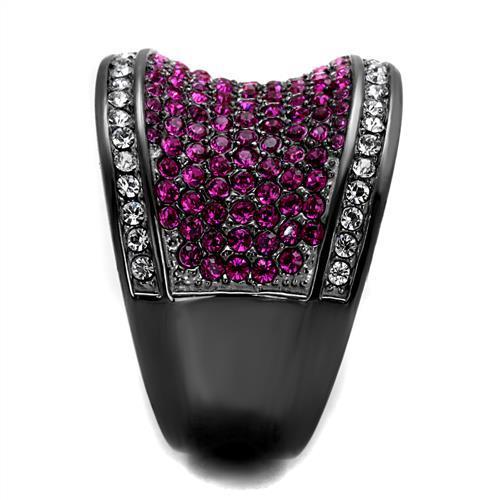 TK2606 IP Light Black Stainless Steel Ring featuring a top-grade amethyst crystal, showcasing a modern and elegant design.