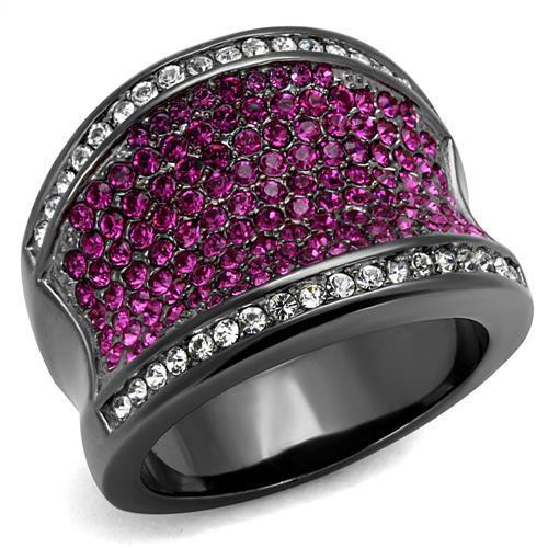 TK2606 IP Light Black Stainless Steel Ring featuring a top-grade amethyst crystal, showcasing a modern and elegant design.