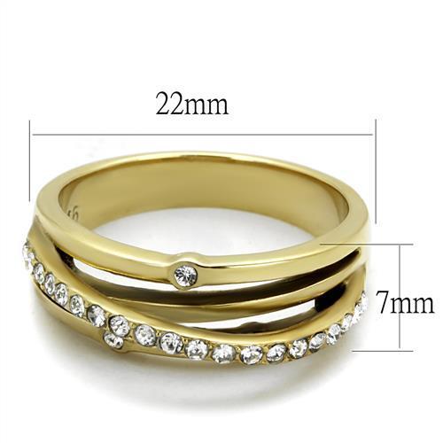 TK2611 IP Gold Stainless Steel Ring featuring a clear top-grade crystal, showcasing a luxurious design and durable material.