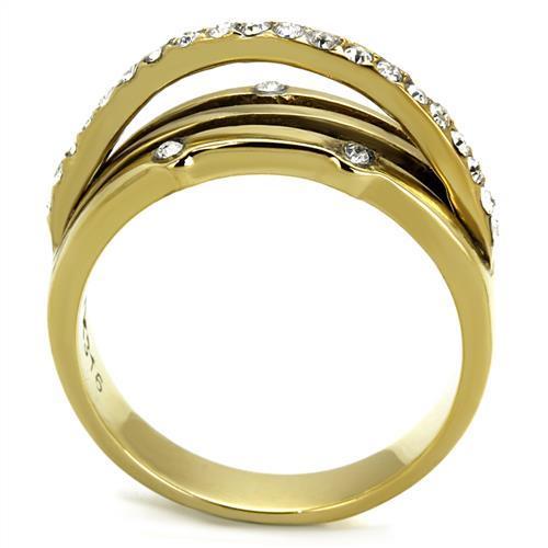 TK2611 IP Gold Stainless Steel Ring featuring a clear top-grade crystal, showcasing a luxurious design and durable material.