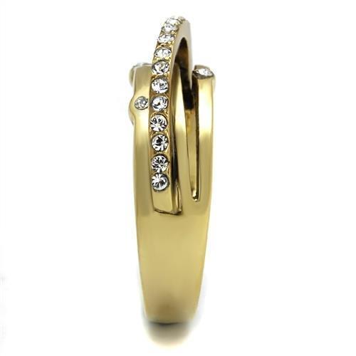 TK2611 IP Gold Stainless Steel Ring featuring a clear top-grade crystal, showcasing a luxurious design and durable material.