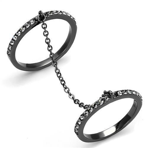 TK2614 IP Light Black Stainless Steel Ring featuring a top-grade jet crystal, showcasing a modern and elegant design.
