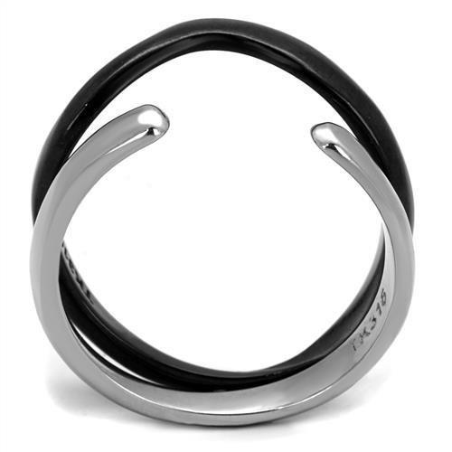 TK2618 Two-Tone IP Black Stainless Steel Ring, showcasing its sleek design and modern finish.