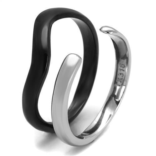 TK2618 Two-Tone IP Black Stainless Steel Ring, showcasing its sleek design and modern finish.