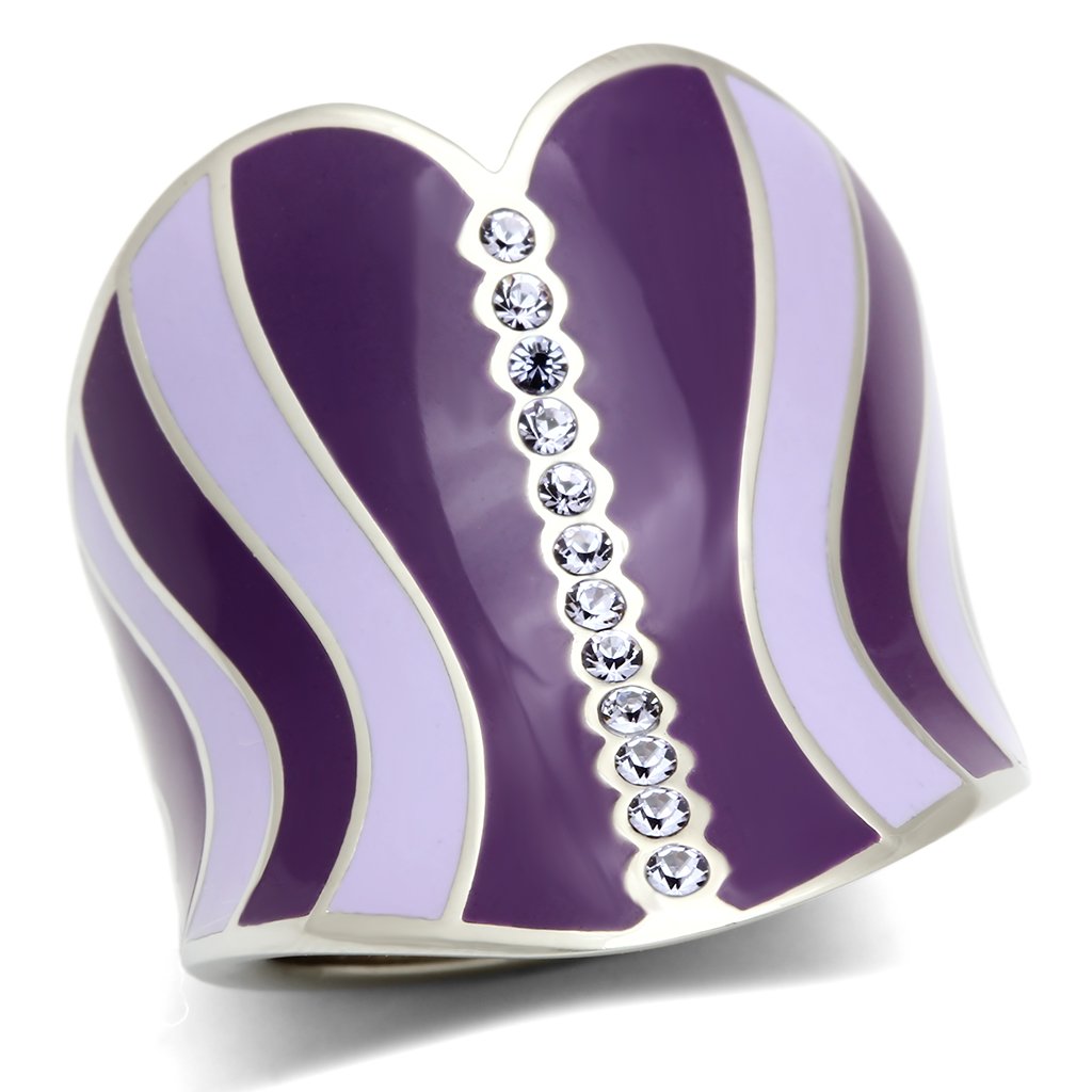 TK262 High Polished Stainless Steel Ring featuring a Sea Blue Top Grade Crystal, showcasing its elegant design and polished finish.