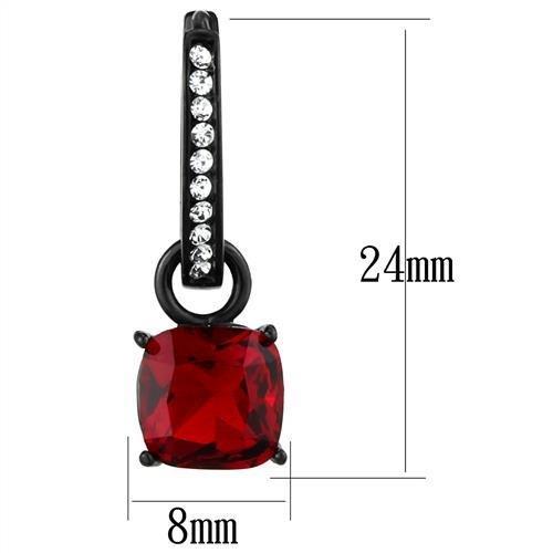 TK2626 IP Black Stainless Steel Earrings featuring a synthetic glass center stone in Siam color, showcasing a modern and stylish design.