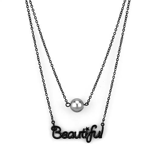 TK2628 IP Black Stainless Steel Necklace featuring a gray synthetic glass bead, showcasing a modern and elegant design.