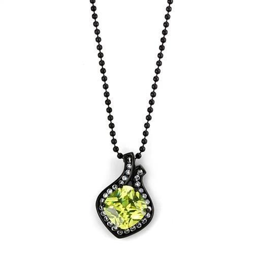 TK2629 IP Black Stainless Steel Chain Pendant featuring an Apple Green AAA Grade CZ stone, showcasing its elegant design and finish.