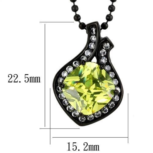 TK2629 IP Black Stainless Steel Chain Pendant featuring an Apple Green AAA Grade CZ stone, showcasing its elegant design and finish.