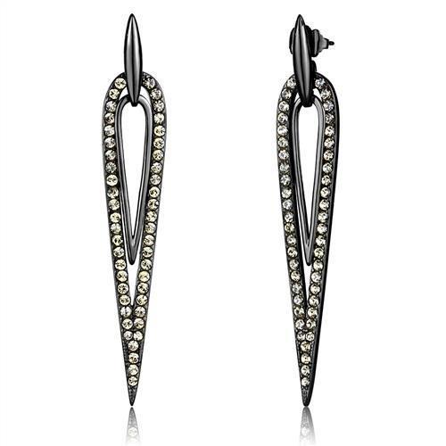 TK2634 IP Light Black Stainless Steel Earrings featuring a smoky topaz crystal center stone, showcasing a modern and elegant design.