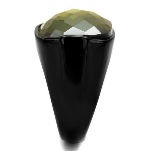 TK2639 IP Black Stainless Steel Ring featuring AAA Grade CZ in olivine color, showcasing a modern design and durable finish.