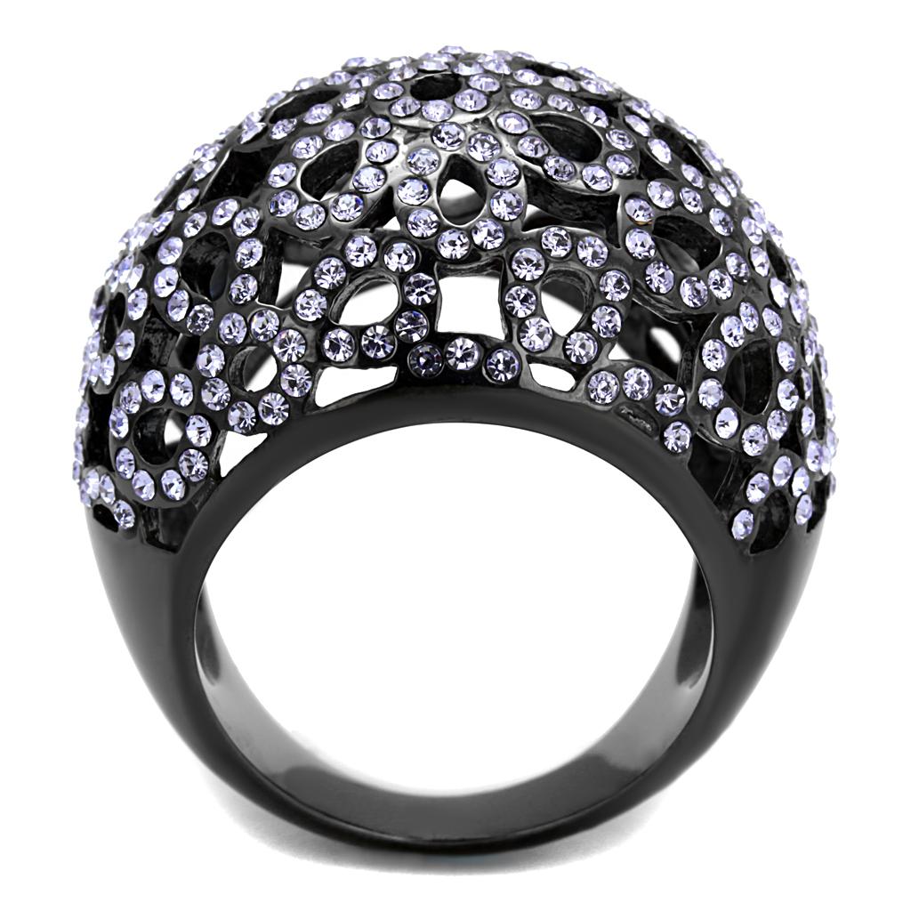 TK2642 IP Light Black Stainless Steel Ring featuring a top-grade tanzanite crystal, showcasing its elegant design and modern finish.