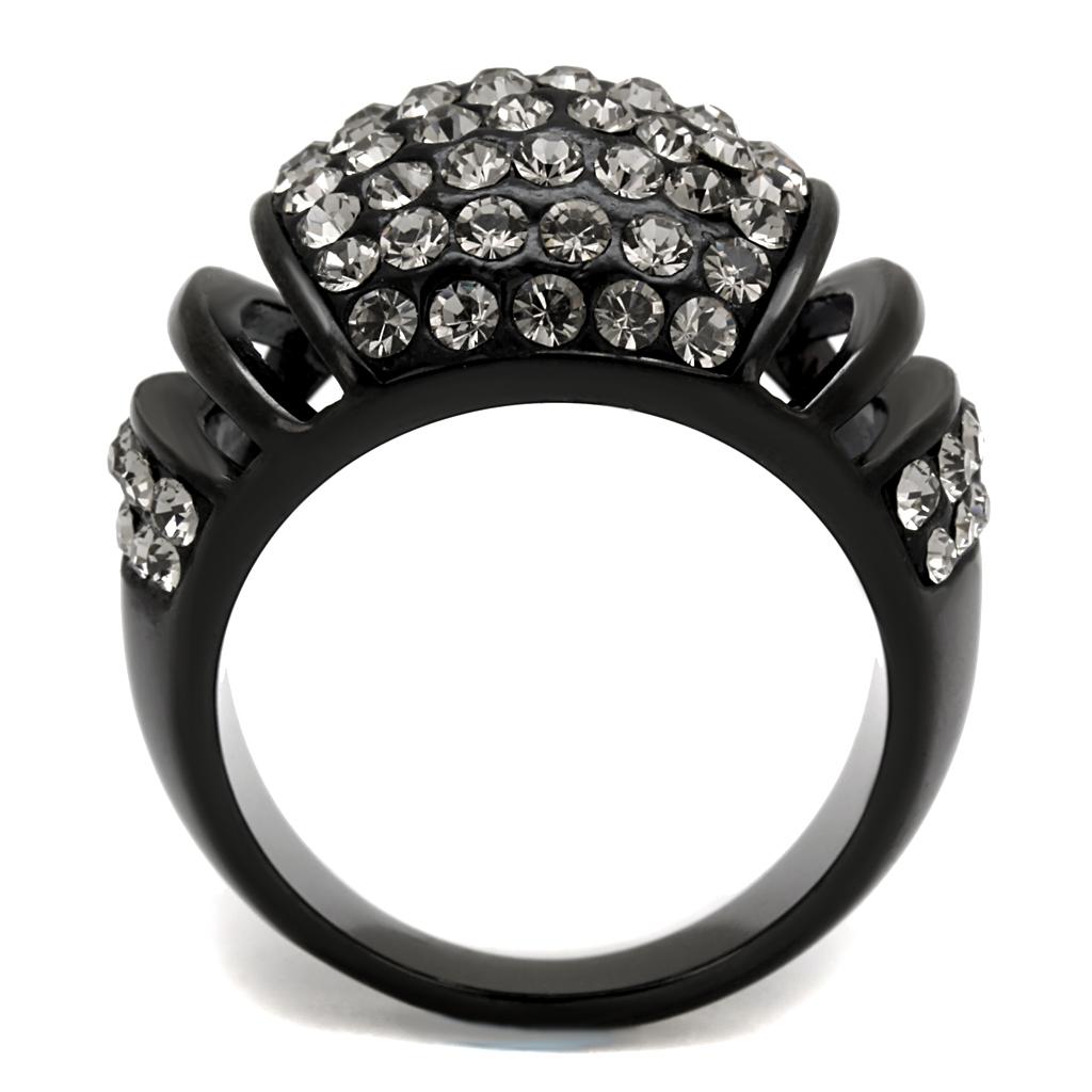 TK2643 IP Black Stainless Steel Ring featuring a top-grade hematite crystal, showcasing a sleek and modern design.