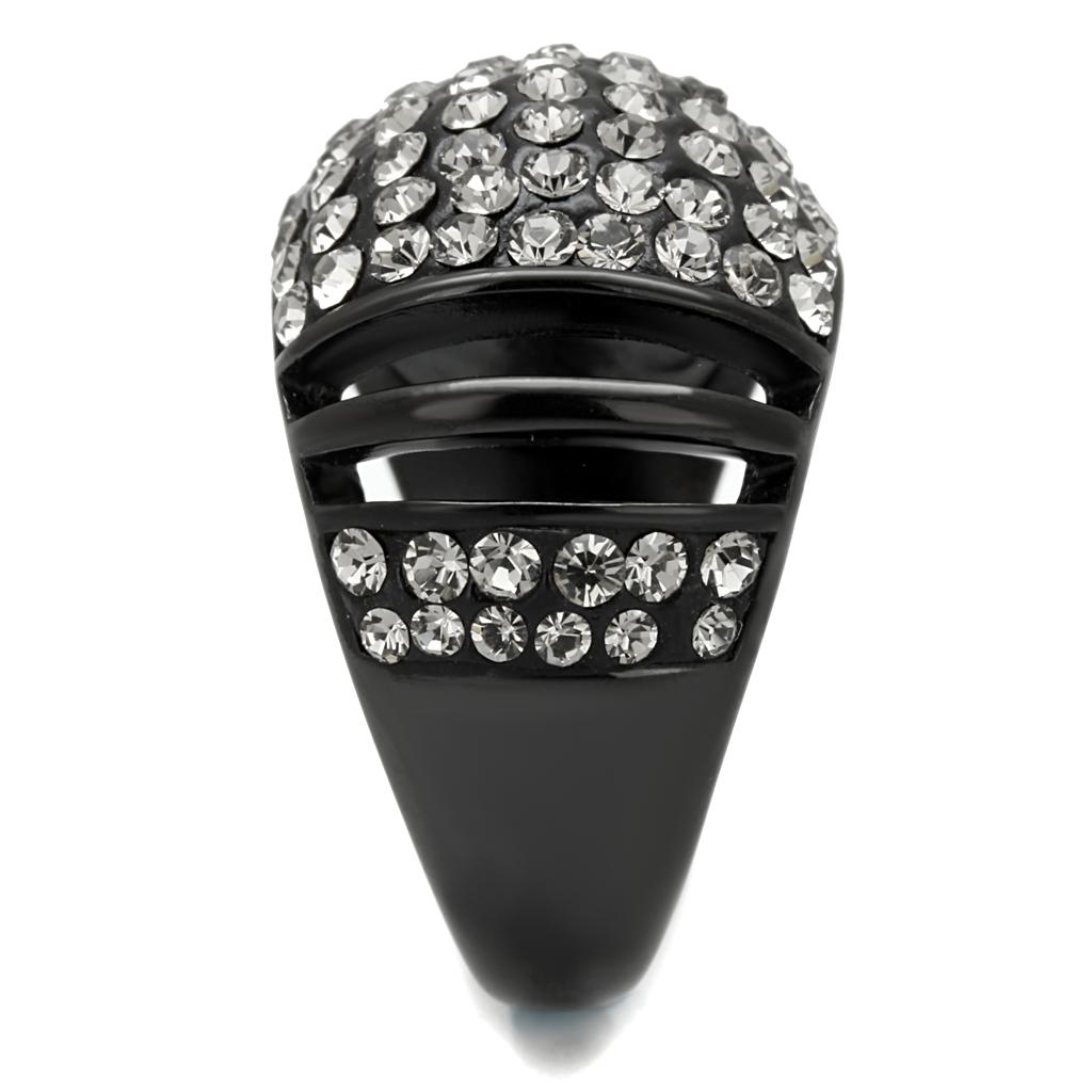 TK2643 IP Black Stainless Steel Ring featuring a top-grade hematite crystal, showcasing a sleek and modern design.