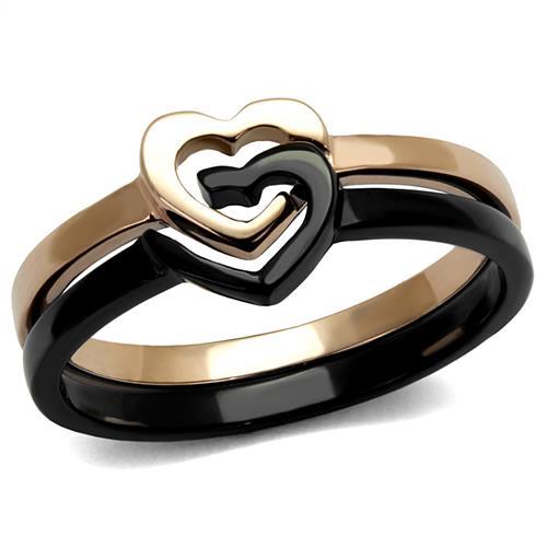 TK2650 Stainless Steel Ring featuring IP Rose Gold and IP Black ion plating, showcasing a modern and elegant design.