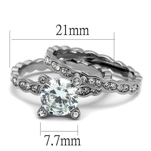 TK2659 High Polished Stainless Steel Ring featuring a clear AAA Grade CZ stone, showcasing its elegant design and shiny finish.