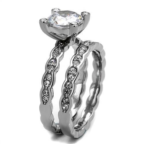 TK2659 High Polished Stainless Steel Ring featuring a clear AAA Grade CZ stone, showcasing its elegant design and shiny finish.