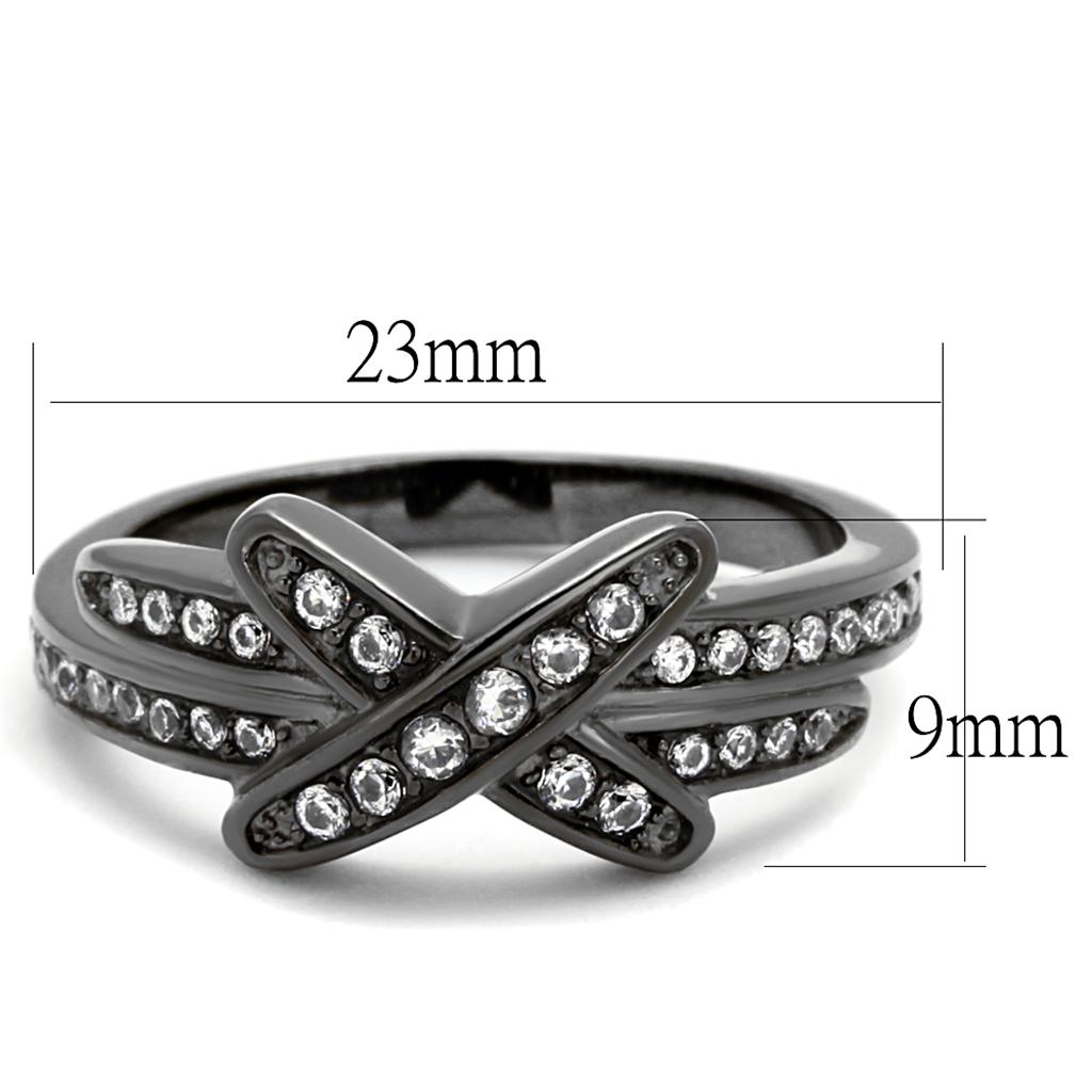 TK2689 IP Light Black Stainless Steel Ring featuring AAA Grade clear CZ stone, showcasing a modern design and durable finish.