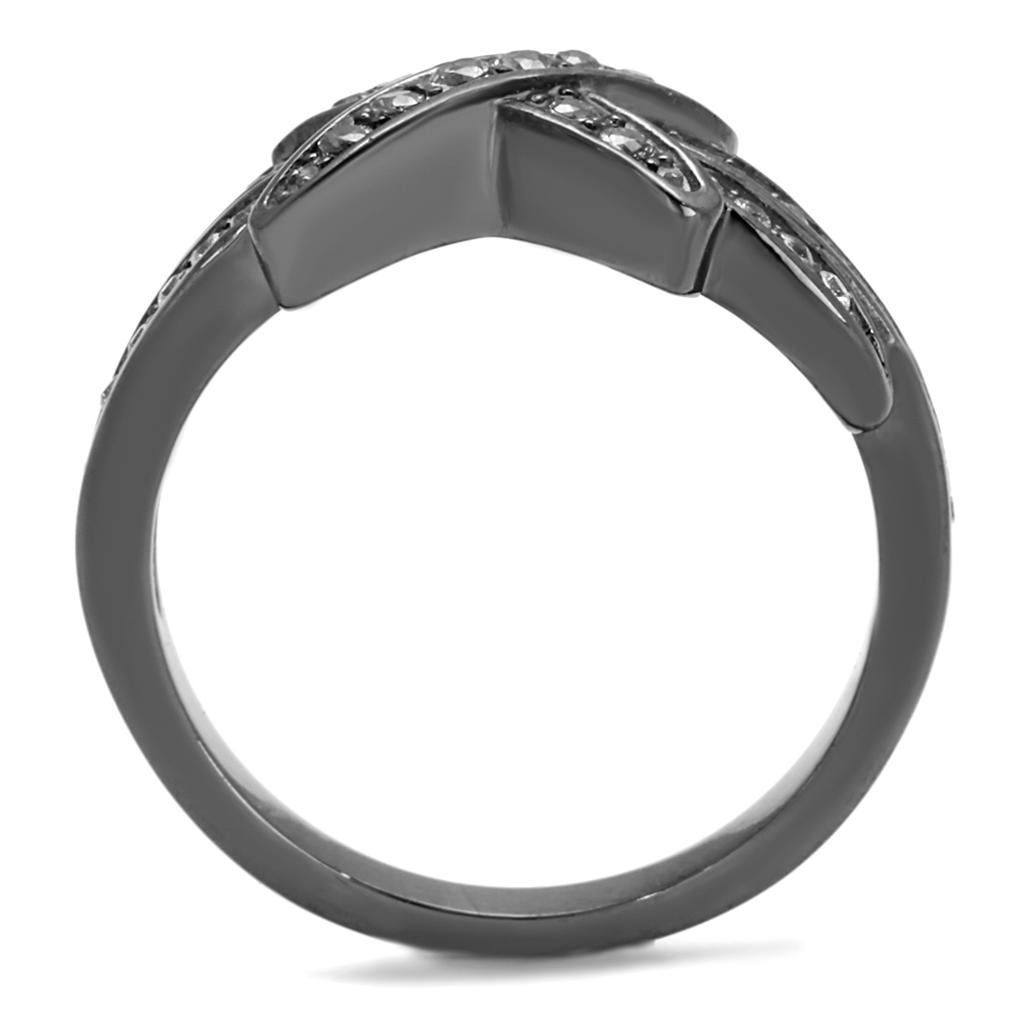 TK2689 IP Light Black Stainless Steel Ring featuring AAA Grade clear CZ stone, showcasing a modern design and durable finish.