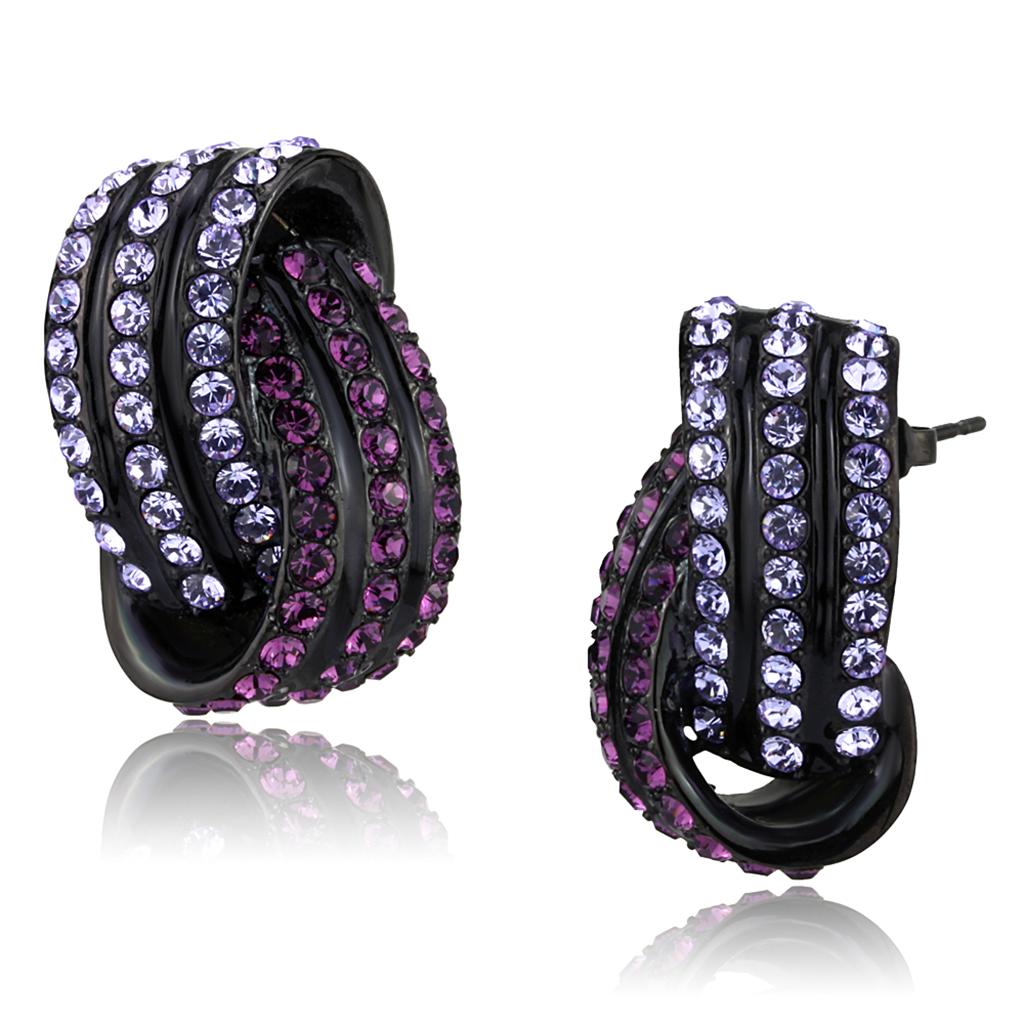 TK2269 IP Black Stainless Steel Earrings featuring top-grade multi-color crystals, showcasing a modern and elegant design.