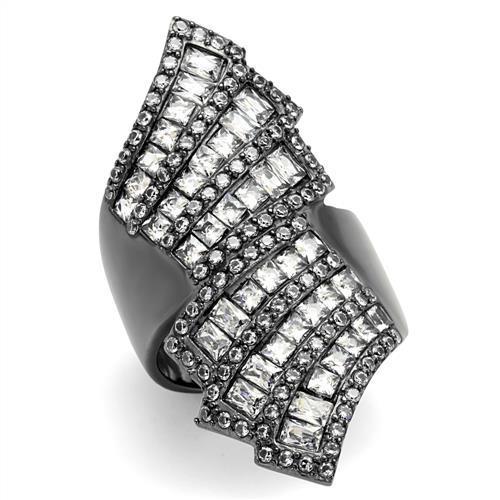 TK2699 IP Light Black Stainless Steel Ring featuring AAA Grade clear CZ stone, showcasing a modern design and elegant finish.
