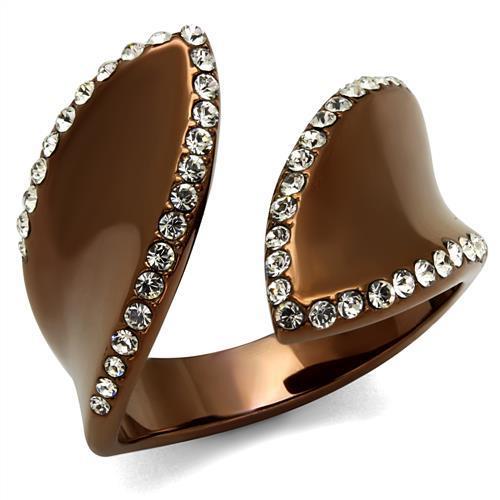 TK2691 IP Coffee light Stainless Steel Ring featuring a clear top grade crystal, showcasing its elegant design and modern finish.