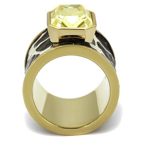 TK2701 IP Gold Stainless Steel Ring featuring a top-grade citrine yellow crystal, showcasing its elegant design and luxurious finish.
