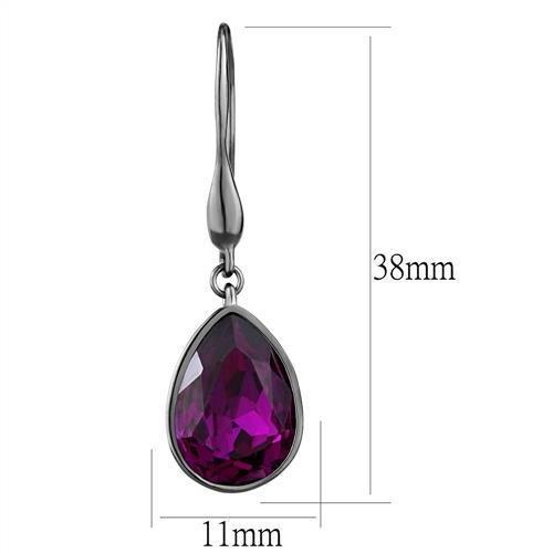 TK2705 IP Light Black Stainless Steel Earrings featuring a vibrant fuchsia top-grade crystal, showcasing a modern and elegant design.