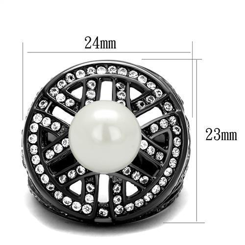 TK2771 IP Light Black Stainless Steel Ring featuring a synthetic white pearl centerpiece, showcasing a modern and elegant design.