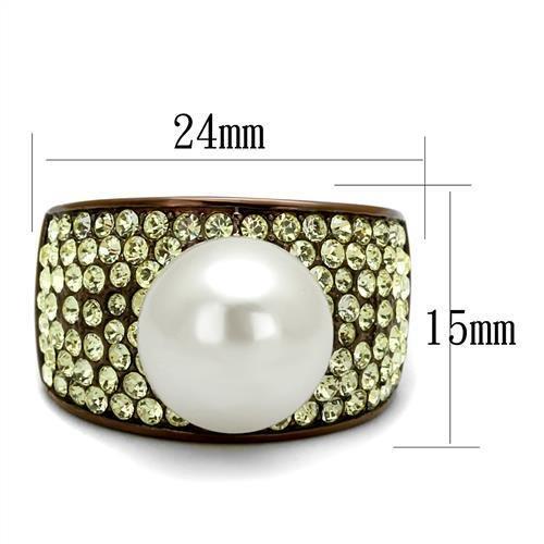 TK2715 IP Coffee light Stainless Steel Ring featuring a white synthetic pearl centerpiece, showcasing its elegant design and finish.