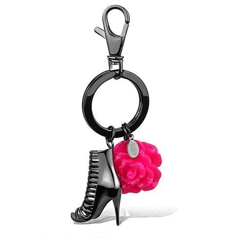 TK2718 IP Light Black Stainless Steel Key Ring featuring a synthetic rose stone, showcasing a sleek and modern design.