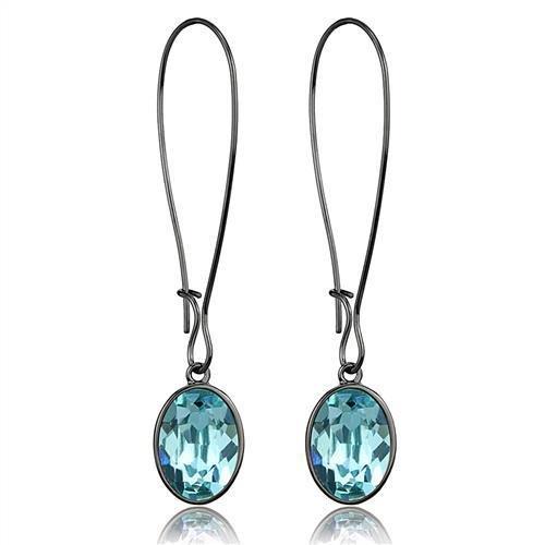 TK2720 IP Light Black Stainless Steel Earrings featuring a sea blue top-grade crystal, showcasing a modern and elegant design.