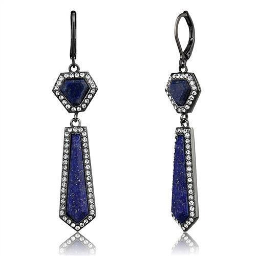 TK2723 IP Light Black Stainless Steel Earrings featuring Lapis center stone, showcasing modern design and elegance.