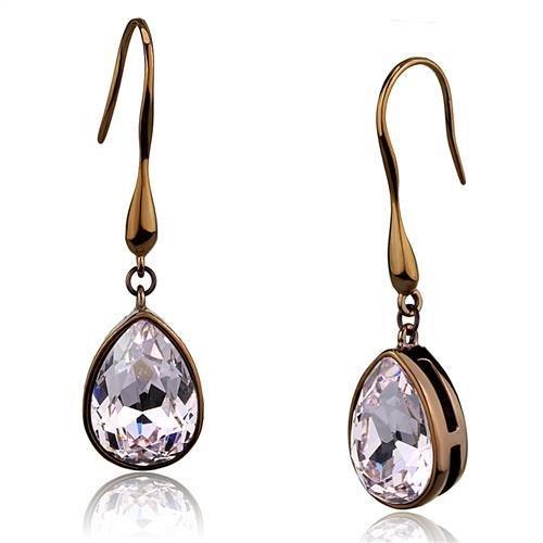 TK2727 IP Coffee light Stainless Steel Earrings featuring a top grade light peach crystal, showcasing elegance and durability.