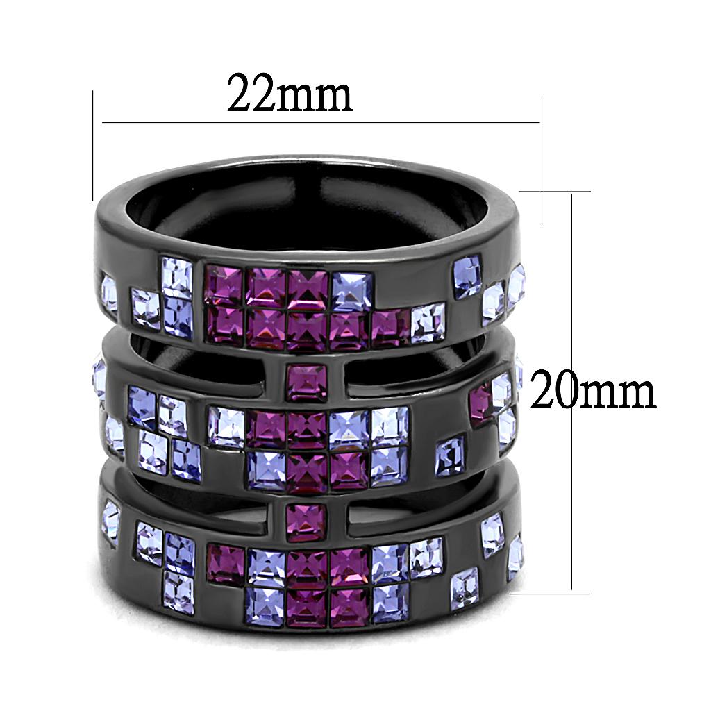 TK2734 IP Light Black Stainless Steel Ring featuring a top grade multi-color crystal, showcasing a modern and elegant design.