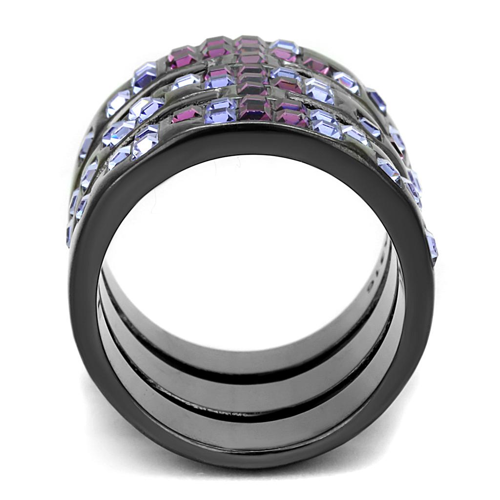 TK2734 IP Light Black Stainless Steel Ring featuring a top grade multi-color crystal, showcasing a modern and elegant design.