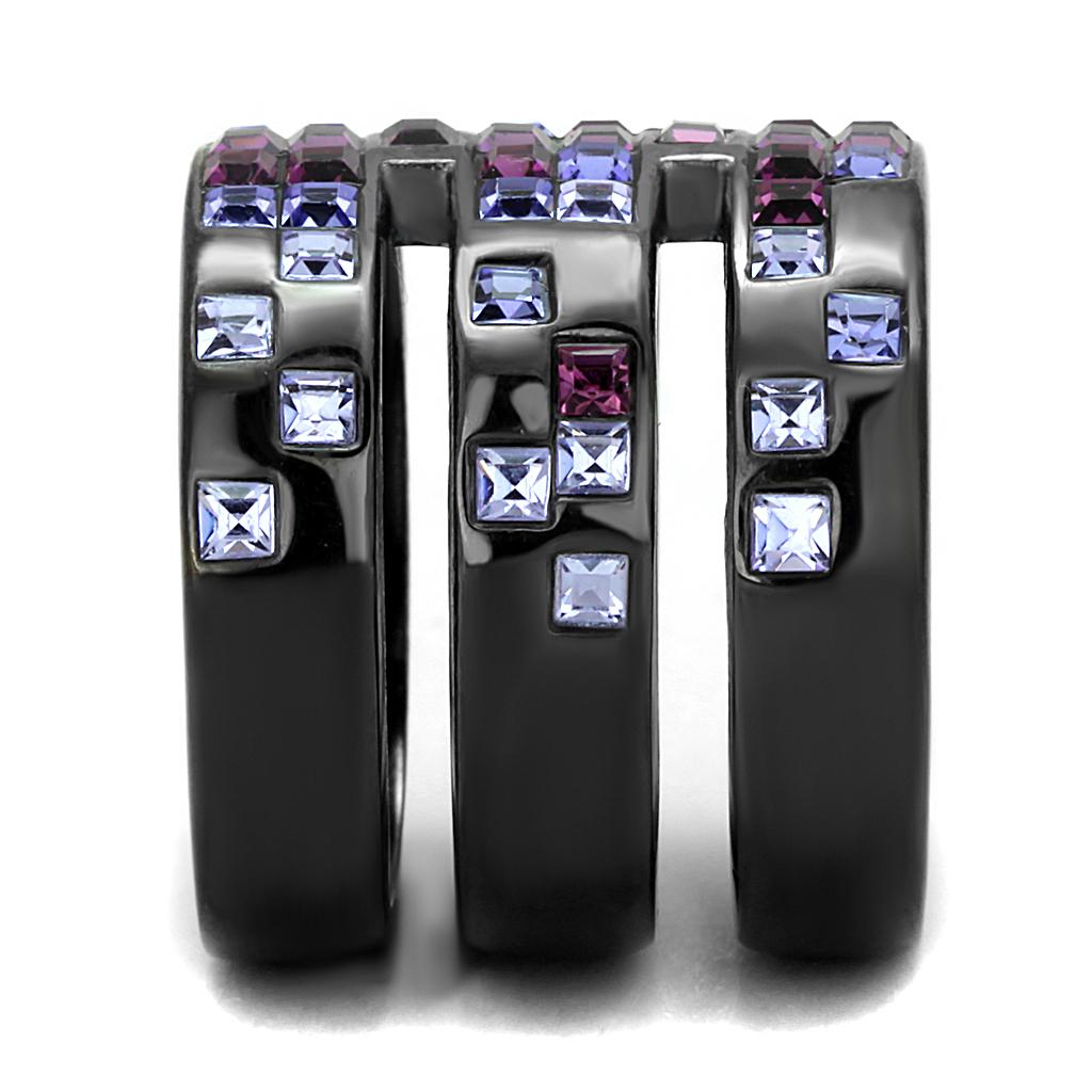 TK2734 IP Light Black Stainless Steel Ring featuring a top grade multi-color crystal, showcasing a modern and elegant design.