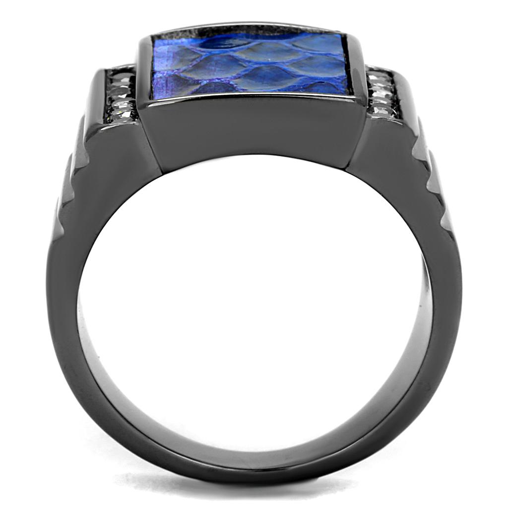 TK2736 IP Light Black Stainless Steel Ring featuring a leather center stone in Montana color, showcasing a modern and elegant design.