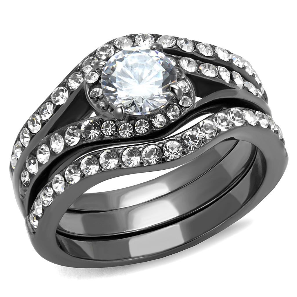 TK2739 IP Light Black Stainless Steel Ring featuring AAA Grade CZ stone, showcasing a modern design and elegant finish.