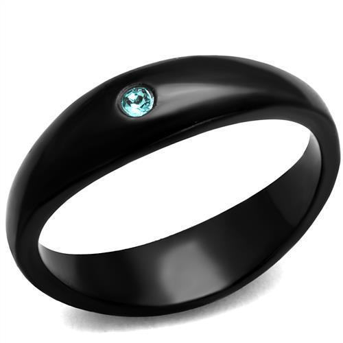 TK2274 IP Black Stainless Steel Ring featuring a light sapphire top-grade crystal, showcasing a modern design with a sleek finish.