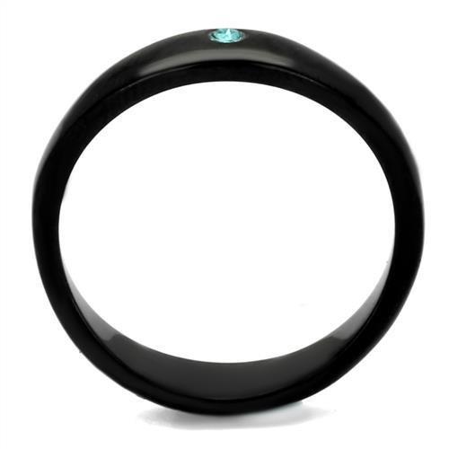 TK2274 IP Black Stainless Steel Ring featuring a light sapphire top-grade crystal, showcasing a modern design with a sleek finish.