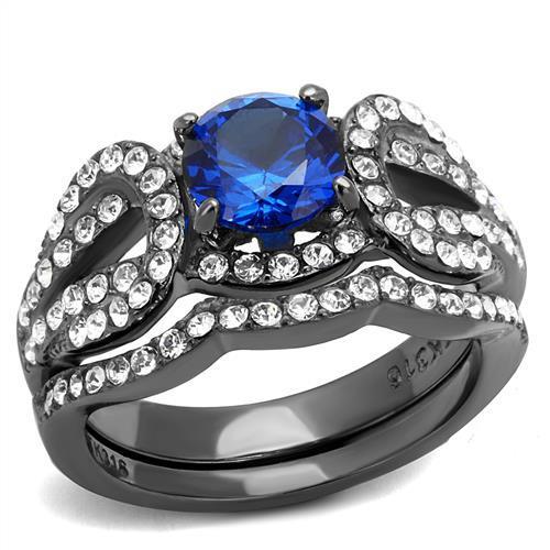 TK2740 IP Light Black Stainless Steel Ring featuring a synthetic London Blue Spinel stone, showcasing a modern and elegant design.