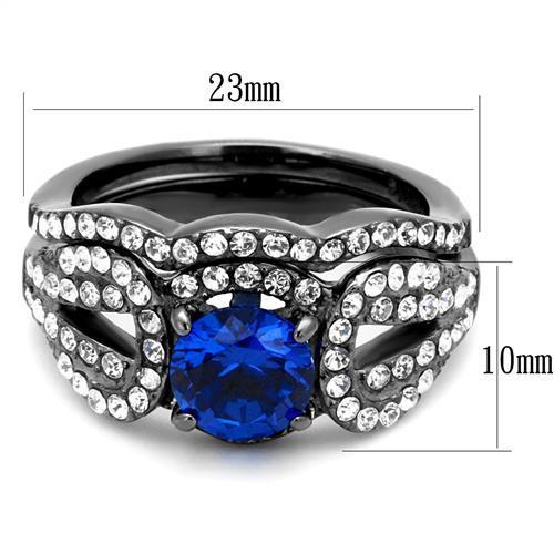 TK2740 IP Light Black Stainless Steel Ring featuring a synthetic London Blue Spinel stone, showcasing a modern and elegant design.
