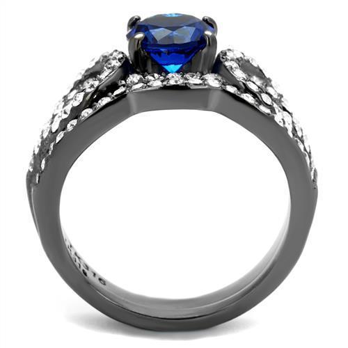 TK2740 IP Light Black Stainless Steel Ring featuring a synthetic London Blue Spinel stone, showcasing a modern and elegant design.