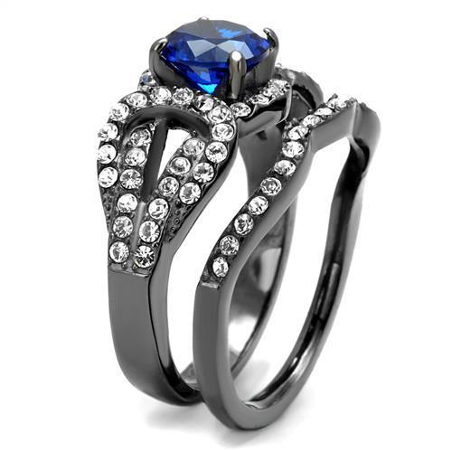 TK2740 IP Light Black Stainless Steel Ring featuring a synthetic London Blue Spinel stone, showcasing a modern and elegant design.