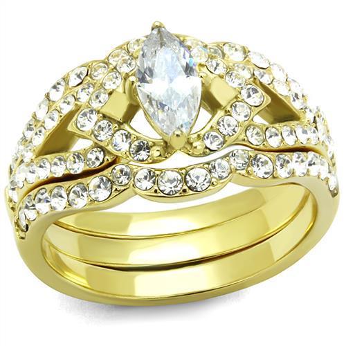 TK2743 IP Gold Stainless Steel Ring featuring AAA Grade clear CZ stone, showcasing its elegant design and luxurious finish.