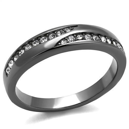 TK2751 IP Light Black Stainless Steel Ring featuring a clear top-grade crystal, showcasing a modern and elegant design.